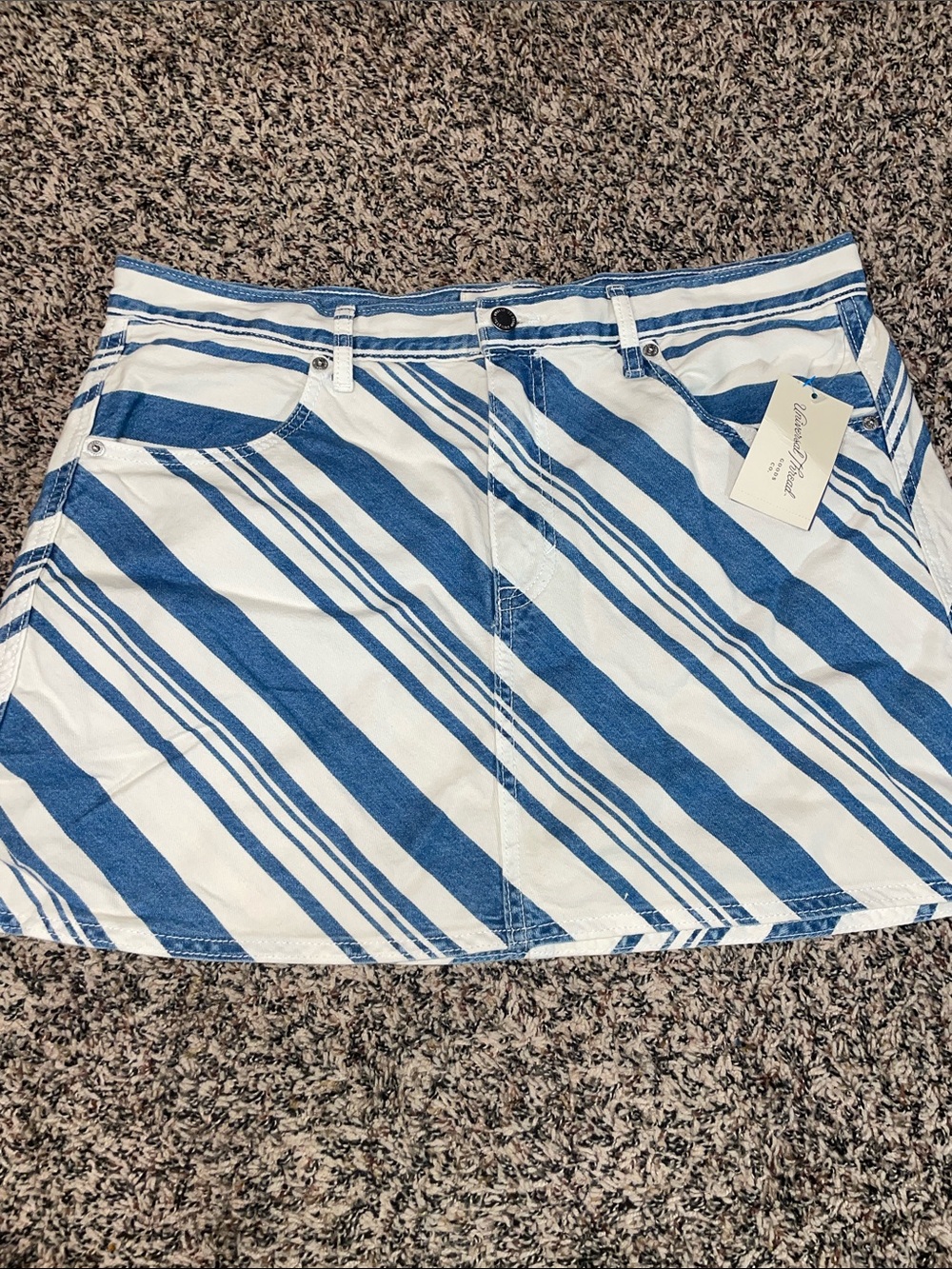 Universal Thread Blue and White Diagonal Stripe Mini Skirt Var Sizes | NWT